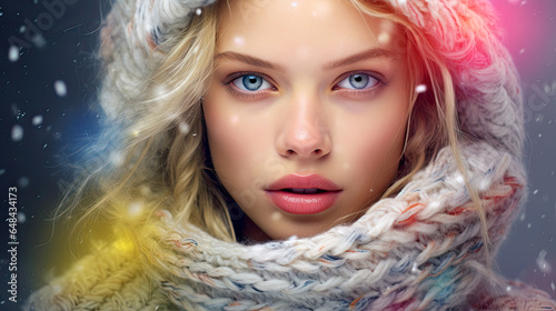 Winter woman close-up portrait . Beautiful eyes. Snowy frozen ..autumn woman close-up portrait . Beautiful eyes. Snowy scene