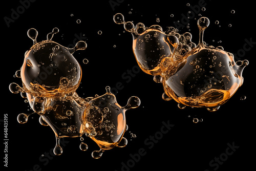 Abstract fresh soda bubble groups, High-quality stock image liquid water bubbles, carbonate drink, oil shape, beer fizzing, splashing and floating drop in black background for represent sparkling