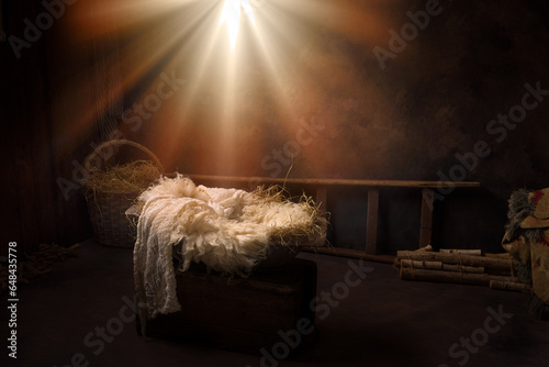 Foto Light rays on Christmas crib