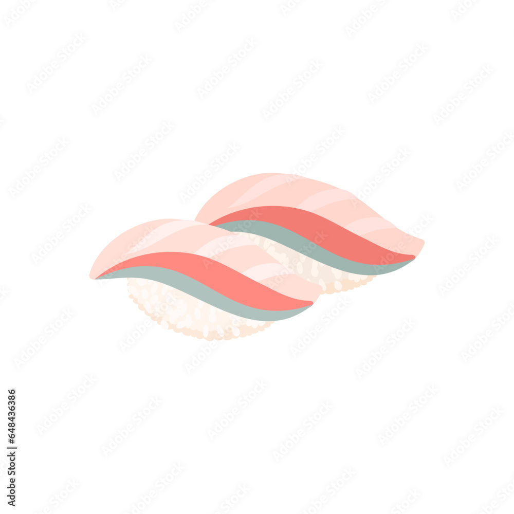かんぱちの握り寿司。フラットなベクターイラスト。
Amberjack nigiri. Flat designed vector illustration.