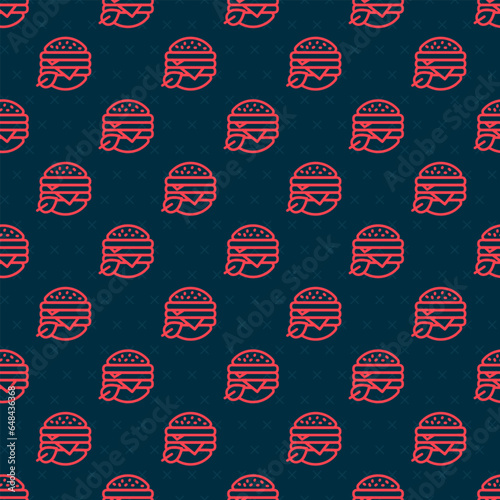 Red line Vegan food diet icon isolated seamless pattern on black background. Organic, bio, eco symbol. Vegan, no meat, lactose free, healthy, fresh and nonviolent food. Vector