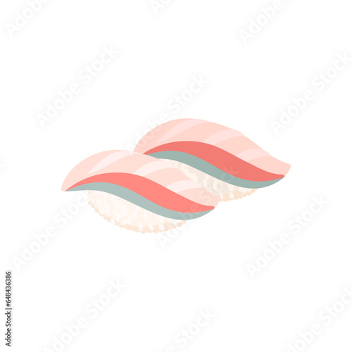 かんぱちの握り寿司。フラットなベクターイラスト。 Amberjack nigiri. Flat designed vector illustration.