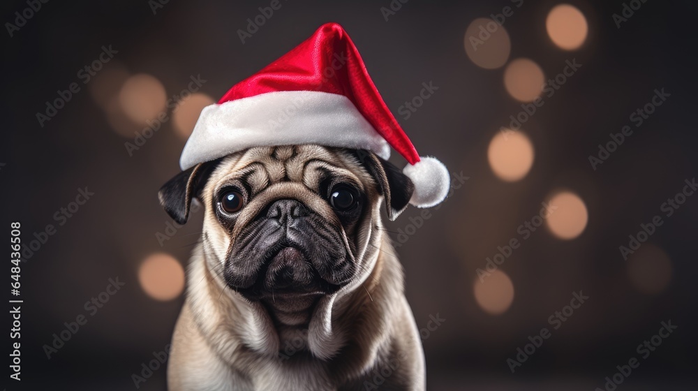 Dog wearing christmas hat