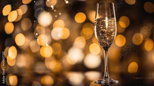 Glass of champagne on bokeh background
