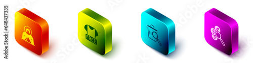 Set Isometric Tourist tent, Clothes donation, Searching for food and money icon. Vector