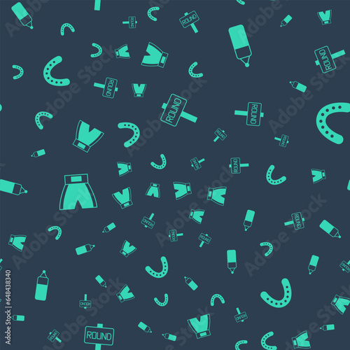 Set Boxing ring board, Punching bag, short and Mouth guard boxer on seamless pattern. Vector