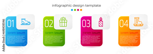 Set line Figure skates, Gift box, Burning candle and . Business infographic template. Vector