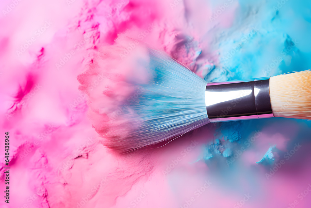 Fototapeta premium Makeup brush with colored powders in the air 