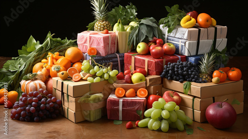 Wrapped boxes of mixed vegetables and fruit