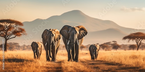 Elephant family in the savanna photo