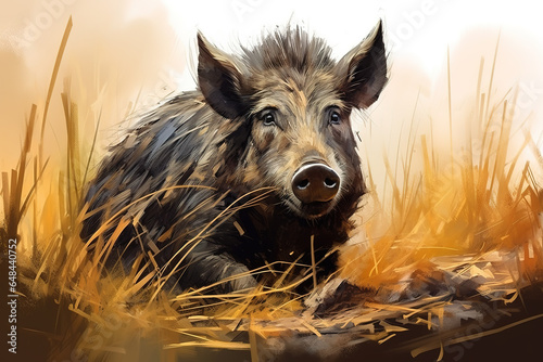 Image of a wild boar in the forest, Wildlife Animals., Generative AI, Illustration.