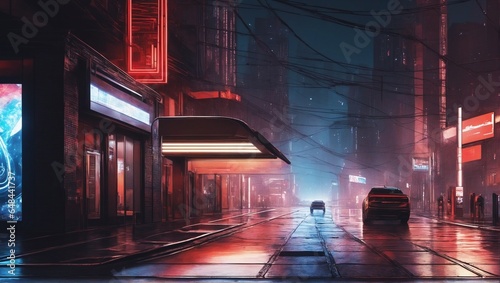Cyberpunk streets illustration, futuristic city, dystoptic artwork at night © Random_Mentalist