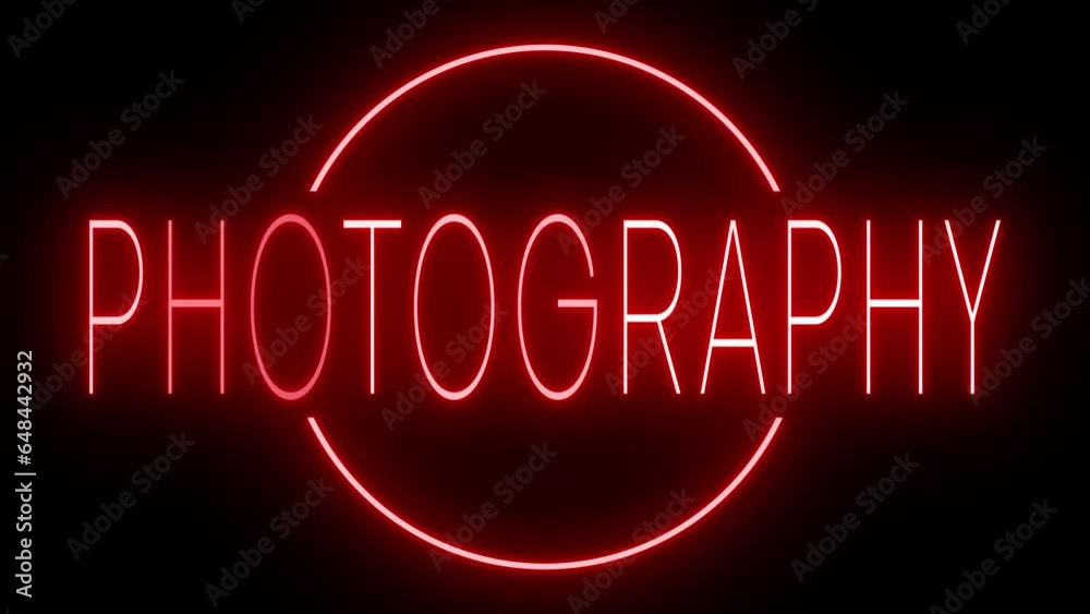 Flickering red retro style neon sign glowing against a black background