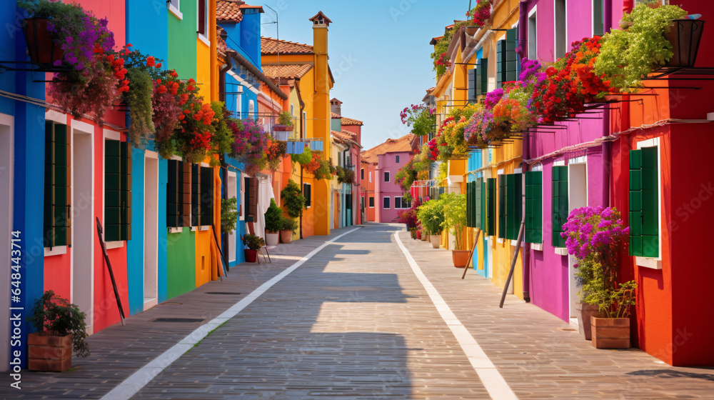 Colorful street in Burano near Venice Italy
