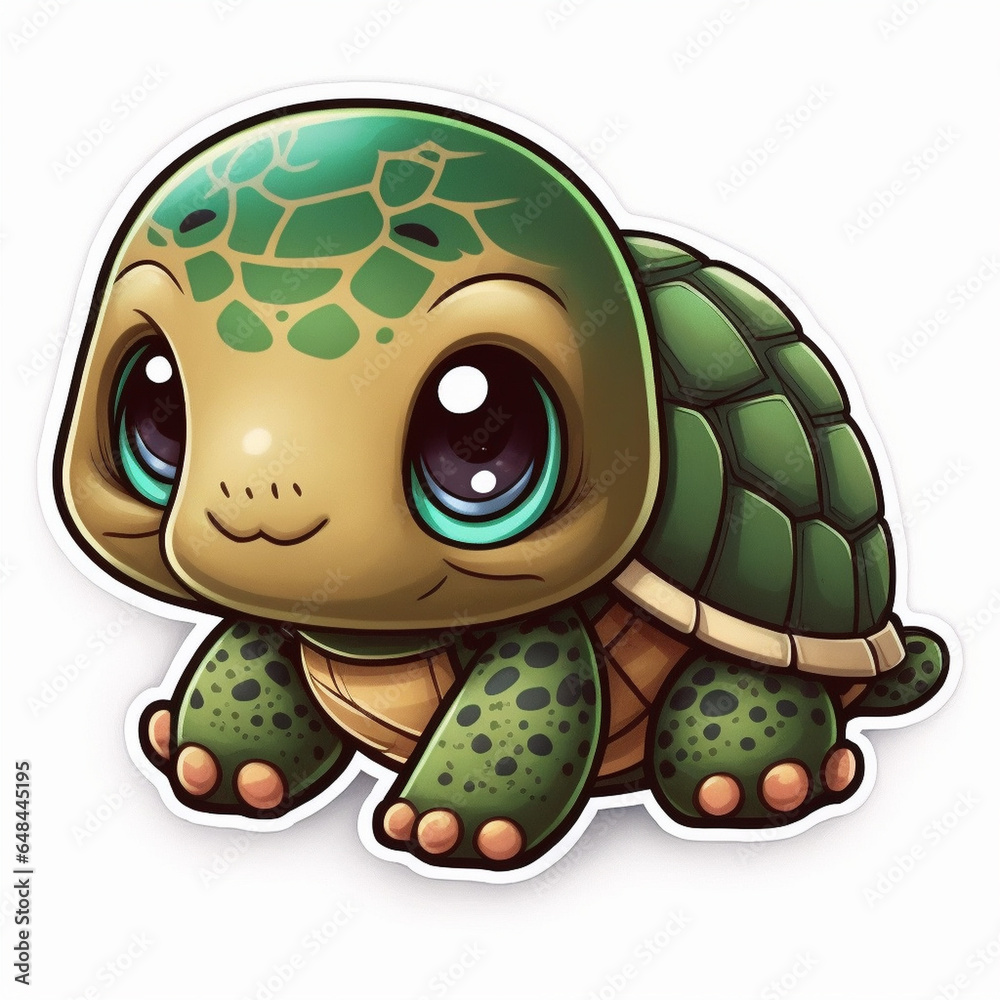 Fototapeta premium Exquisite Turtle Sticker Captivating Cute Tortoise in Vibrant Colors Generative AI