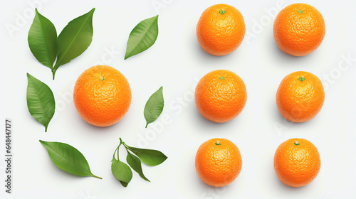 Frische Clementine / Orange mit einzelnen Blättern isoliert auf weißem Hintergrund with generative KI