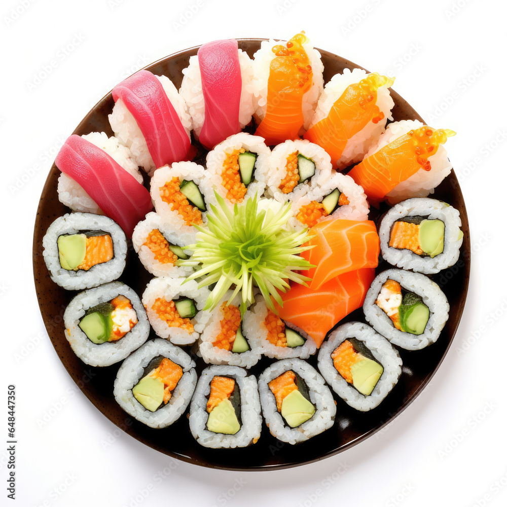 sushi on a plate isolated on white background sushi on a plate isolated on white background