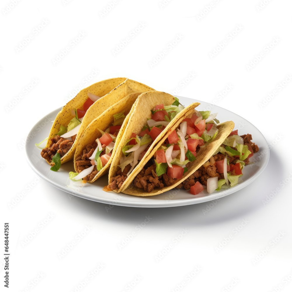Plate of tacos isolated on white background