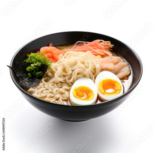 Ramen noodles in bowl isolated on white background