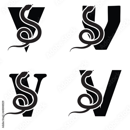  Letter V initial Logo | Set Of snakes | Number And snake Logo