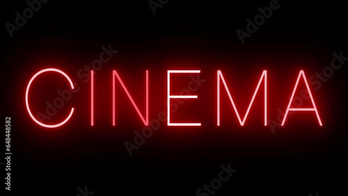 Flickering red retro style neon sign glowing against a black background