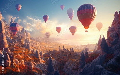 Beautiful Nature Landscape with Hot Air Balloons