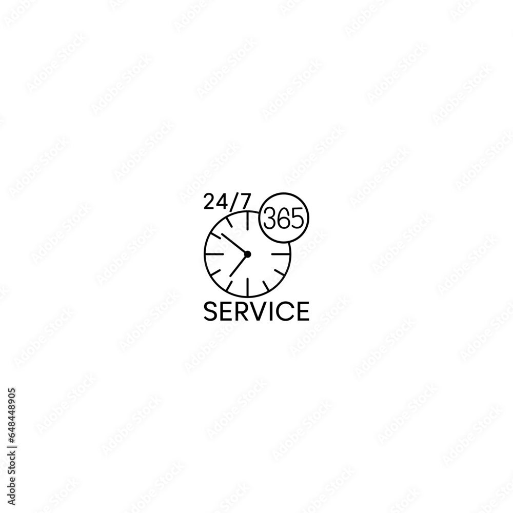 Any time working service or support icon. 24 7 365 clock service icon