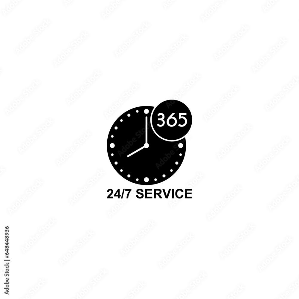 Any time working service or support icon. 24 7 365 clock service icon Any time working service or support icon. 24 7 365 clock service icon