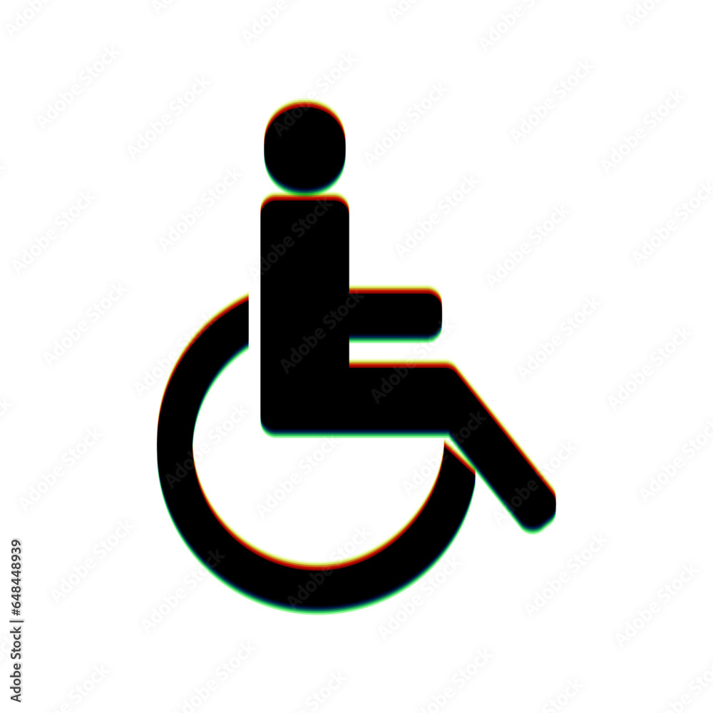 Disabled sign illustration. Black Icon with vertical effect of color edge aberration at white background. Illustration. Disabled sign illustration. Black Icon with vertical effect of color edge aberration at white background. Illustration.