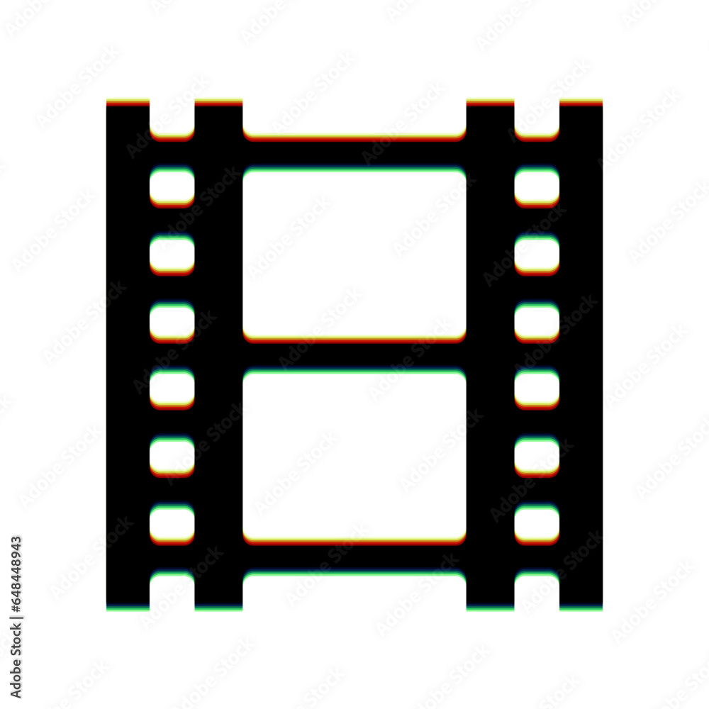 Obraz premium Reel of film sign. Black Icon with vertical effect of color edge aberration at white background. Illustration.