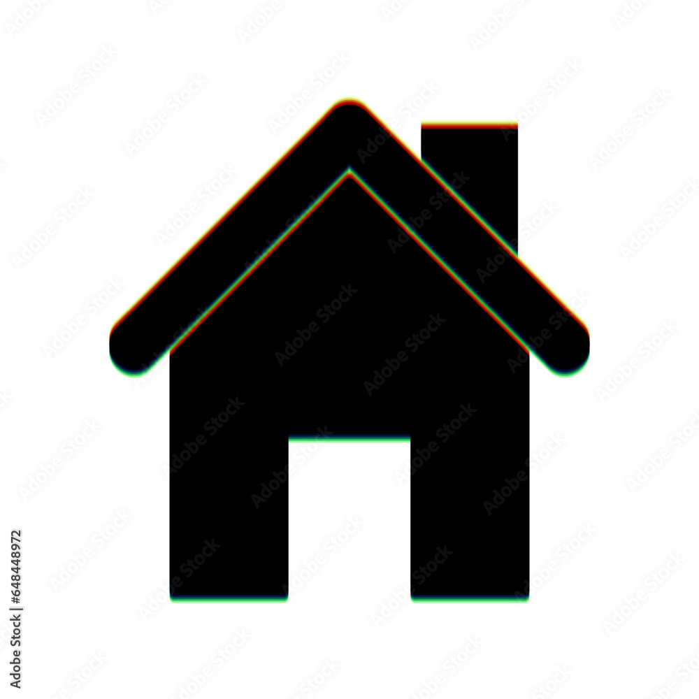 Home silhouette illustration. Black Icon with vertical effect of color edge aberration at white background. Illustration. Home silhouette illustration. Black Icon with vertical effect of color edge aberration at white background. Illustration.