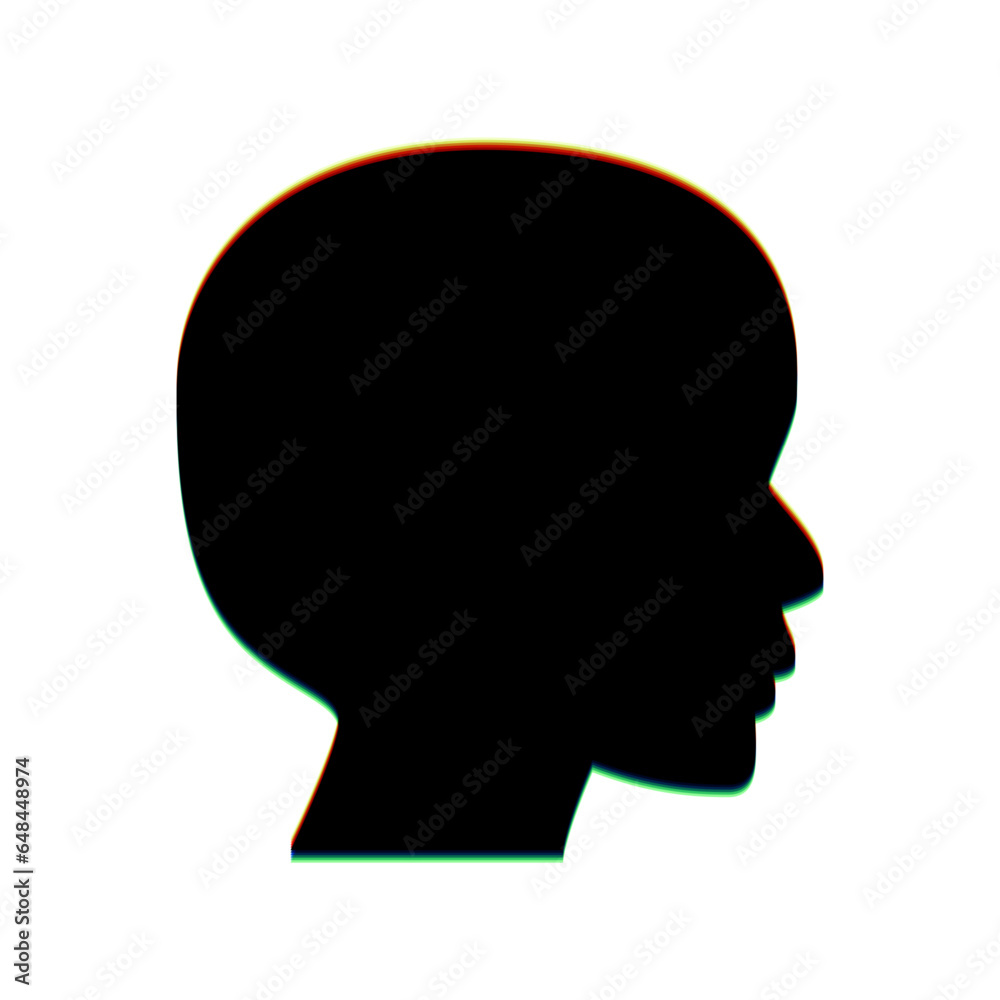 People head sign. Black Icon with vertical effect of color edge aberration at white background. Illustration.