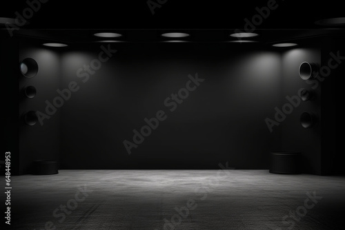 Product showcase with spotlight, Black studio room background, Use as montage for product display
