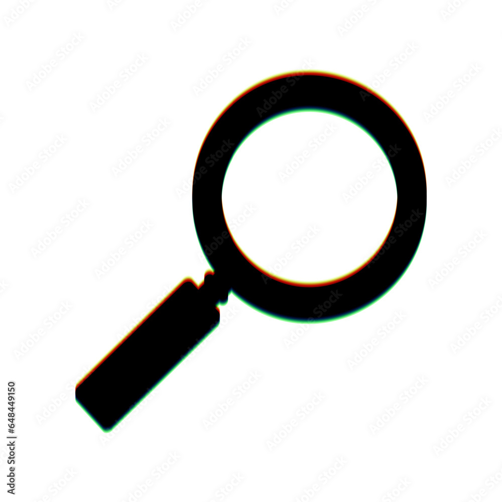 Zoom sign illustration. Black Icon with vertical effect of color edge aberration at white background. Illustration. Zoom sign illustration. Black Icon with vertical effect of color edge aberration at white background. Illustration.