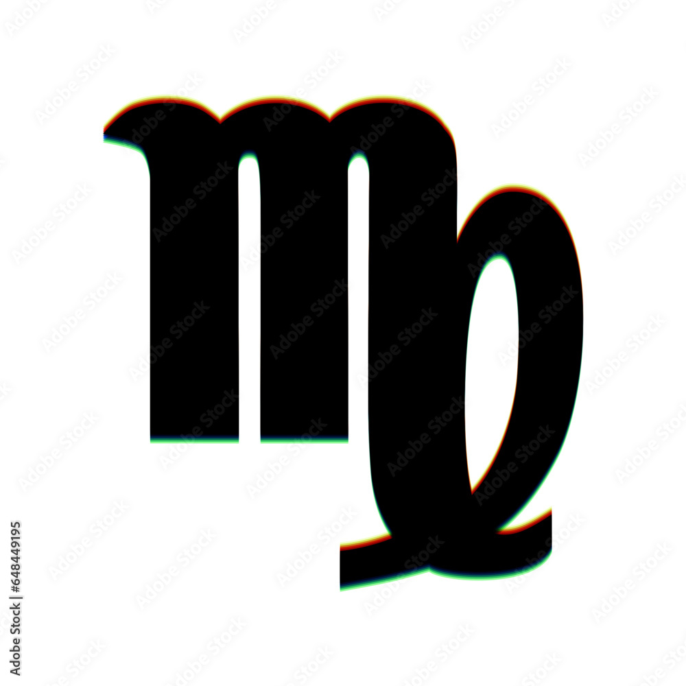Virgo sign illustration. Black Icon with vertical effect of color edge aberration at white background. Illustration. Virgo sign illustration. Black Icon with vertical effect of color edge aberration at white background. Illustration.