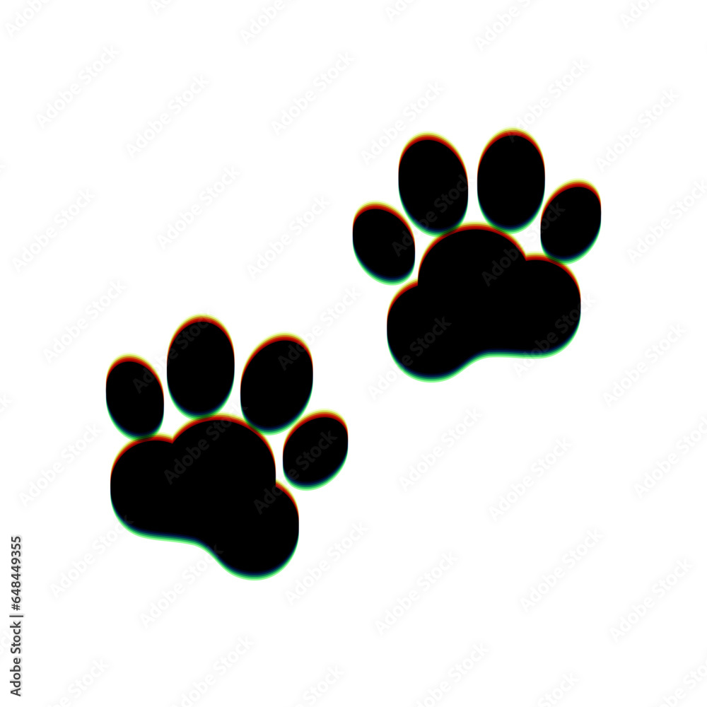 Animal Tracks sign. Black Icon with vertical effect of color edge aberration at white background. Illustration. Animal Tracks sign. Black Icon with vertical effect of color edge aberration at white background. Illustration.