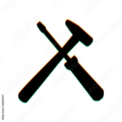 Tools sign illustration. Black Icon with vertical effect of color edge aberration at white background. Illustration.