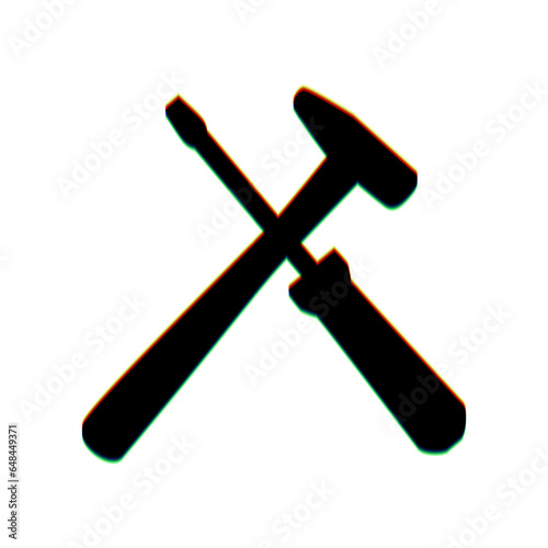 Tools sign illustration. Black Icon with vertical effect of color edge aberration at white background. Illustration.