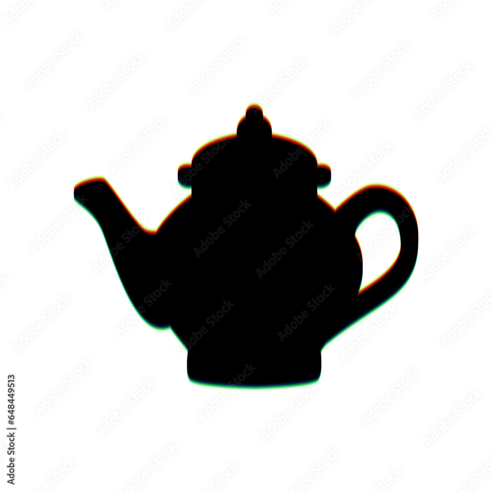 Tea maker sign. Black Icon with vertical effect of color edge aberration at white background. Illustration. Tea maker sign. Black Icon with vertical effect of color edge aberration at white background. Illustration.