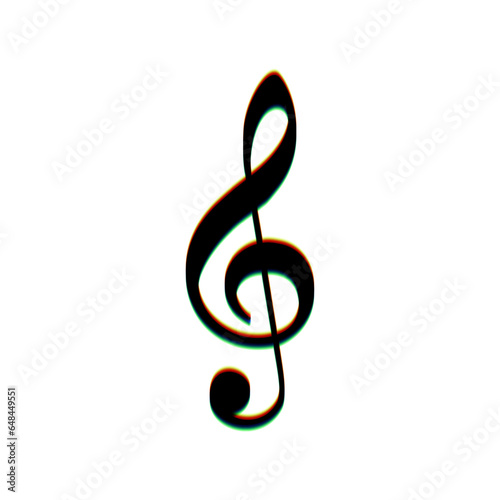 Music violin clef sign. G-clef. Treble clef. Black Icon with vertical effect of color edge aberration at white background. Illustration.