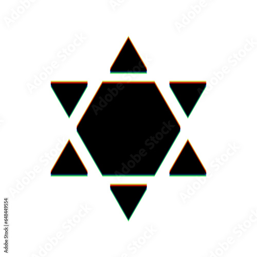 Shield Magen David Star Inverse. Symbol of Israel inverted. Black Icon with vertical effect of color edge aberration at white background. Illustration.
