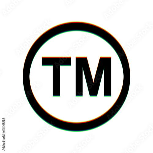 Trade mark sign. Black Icon with vertical effect of color edge aberration at white background. Illustration.