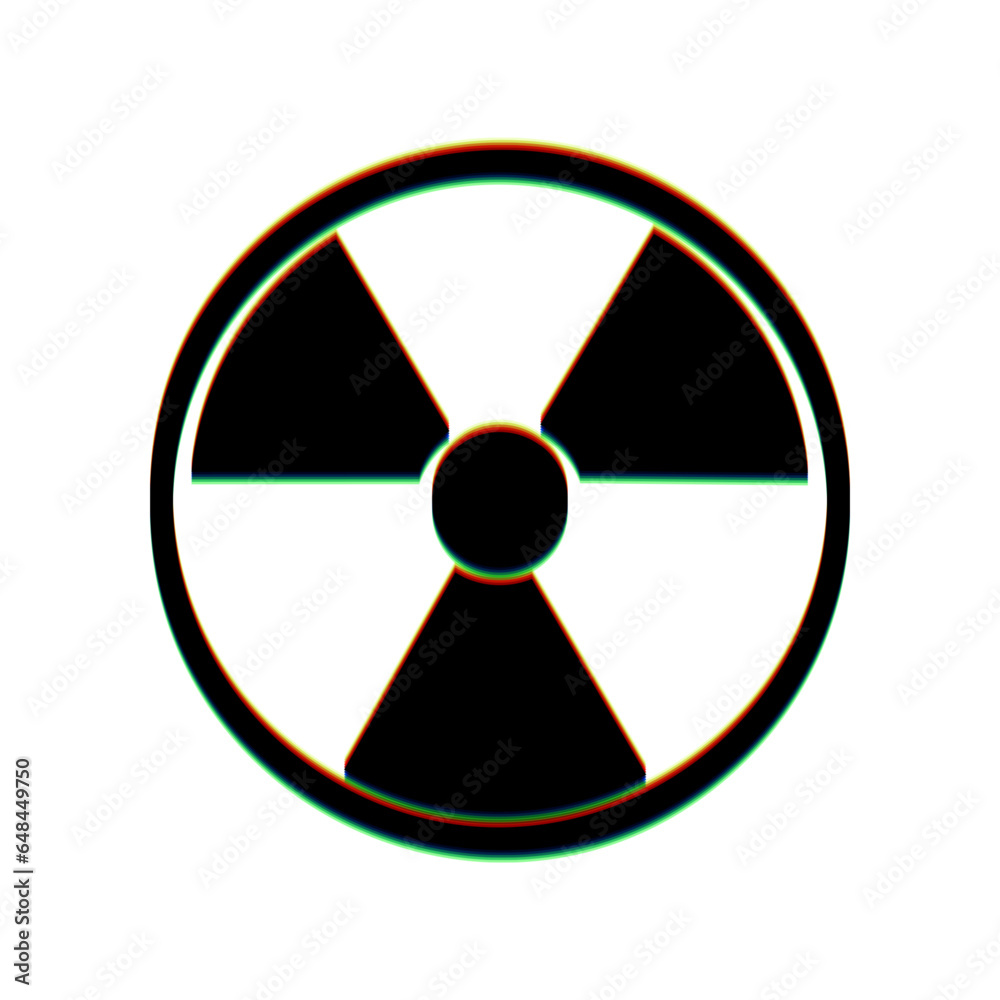 Radiation Round sign. Black Icon with vertical effect of color edge aberration at white background. Illustration. Radiation Round sign. Black Icon with vertical effect of color edge aberration at white background. Illustration.