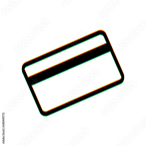 Credit card symbol for download. Black Icon with vertical effect of color edge aberration at white background. Illustration.