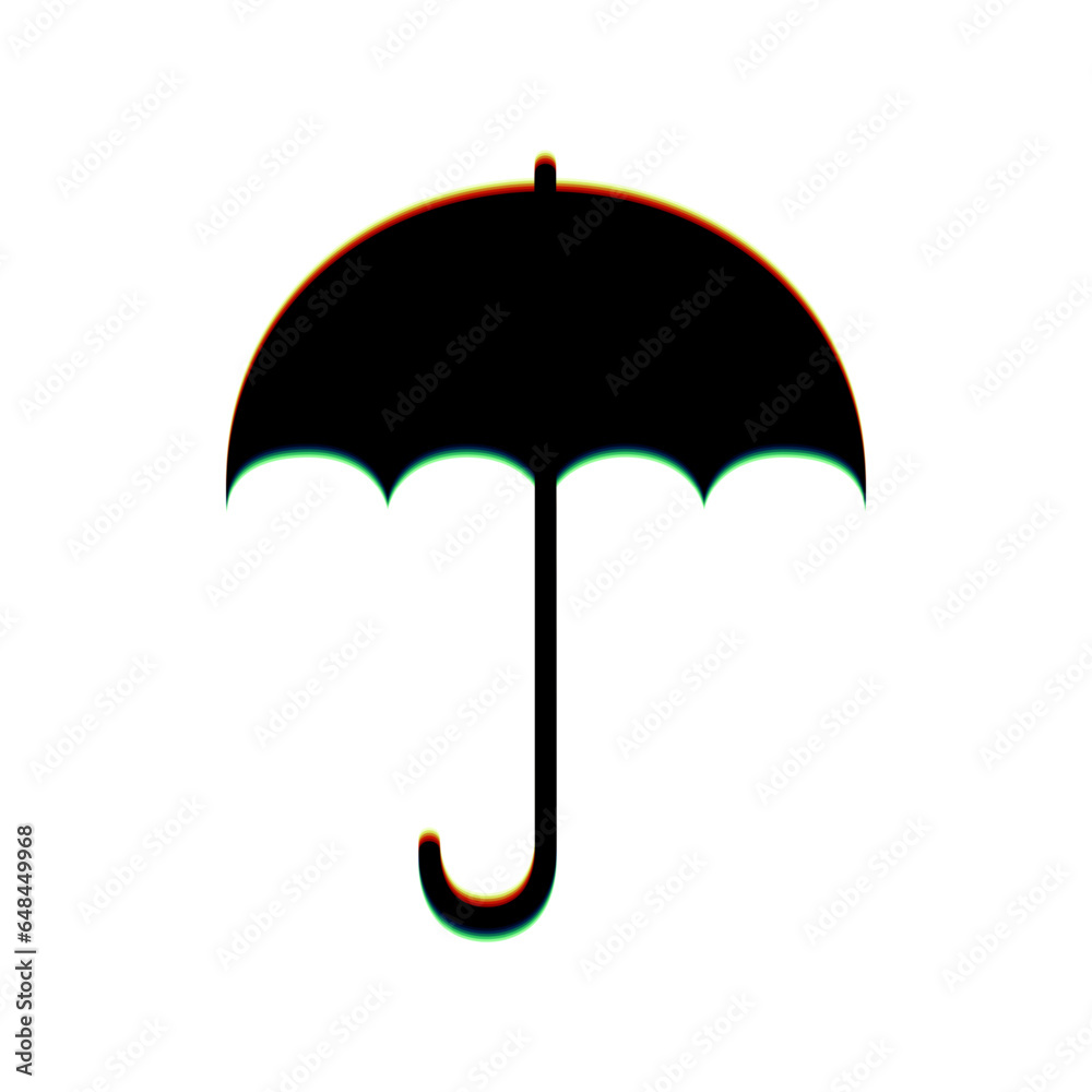 Umbrella sign icon. Rain protection symbol. Flat design style. Black Icon with vertical effect of color edge aberration at white background. Illustration. Umbrella sign icon. Rain protection symbol. Flat design style. Black Icon with vertical effect of color edge aberration at white background. Illustration.
