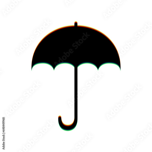 Umbrella sign icon. Rain protection symbol. Flat design style. Black Icon with vertical effect of color edge aberration at white background. Illustration.