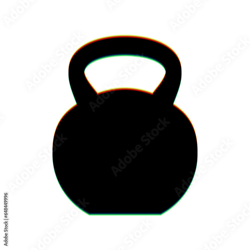 Fitness Dumbbell sign. Black Icon with vertical effect of color edge aberration at white background. Illustration.