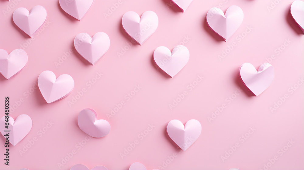 Paper valentines day hearts on pink background