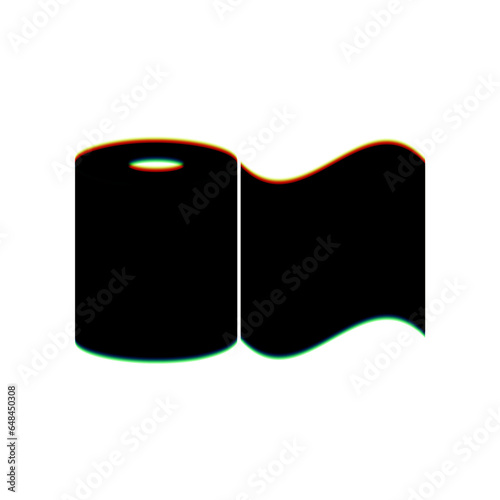 Toilet Paper sign. Black Icon with vertical effect of color edge aberration at white background. Illustration.