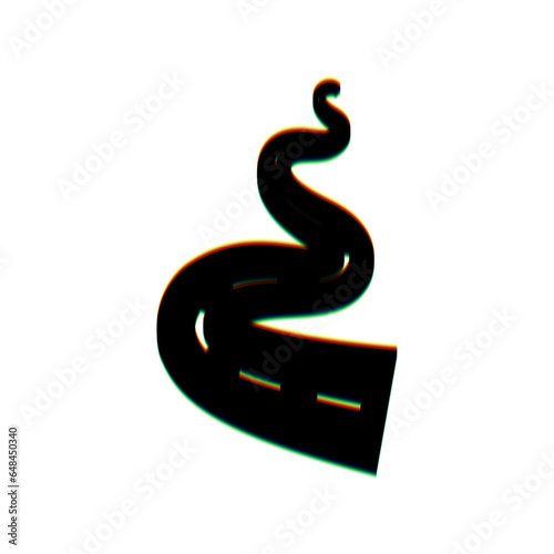 Road simple sign. Black Icon with vertical effect of color edge aberration at white background. Illustration.